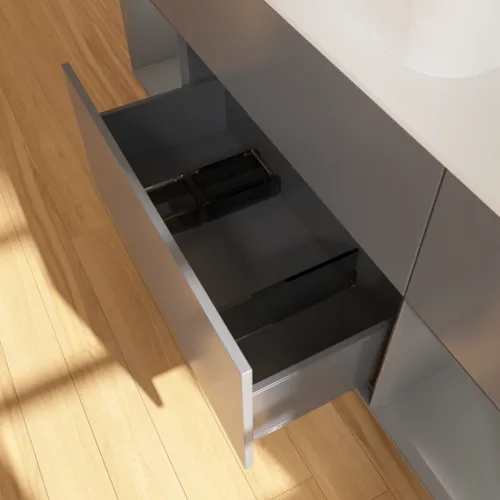 VILLEROY BOCH Finion Waschbeckenunterschrank, mit Beleuchtung, 4 Auszüge, 1600 x 603 x 501 mm, Anthracite Matt Lacquer / Anthracite Matt Lacquer / Glass White Matt #F451GKGK, Bild 5