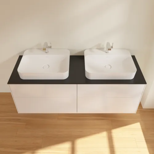 Bild von VILLEROY BOCH Finion Waschbeckenunterschrank, 4 Auszüge, 1600 x 603 x 501 mm, Glossy White Lacquer / Glass Black Matt #F43200GF