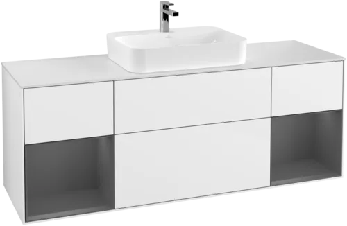 Obrázek VILLEROY BOCH Toaletní skříňka Finion, s osvětlením, 4 výsuvy, 1600 x 603 x 501 mm, lesklý bílý lak / antracitový matný lak / bílé matné sklo #F451GKGF