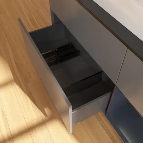 VILLEROY BOCH Finion Waschbeckenunterschrank, mit Beleuchtung, 3 Auszüge, 1200 x 603 x 501 mm, Anthracite Matt Lacquer / Midnight Blue Matt Lacquer / Glass Black Matt #F422HGGK, Bild 7