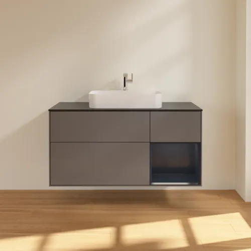 VILLEROY BOCH Finion Waschbeckenunterschrank, mit Beleuchtung, 3 Auszüge, 1200 x 603 x 501 mm, Anthracite Matt Lacquer / Midnight Blue Matt Lacquer / Glass Black Matt #F422HGGK, Bild 3