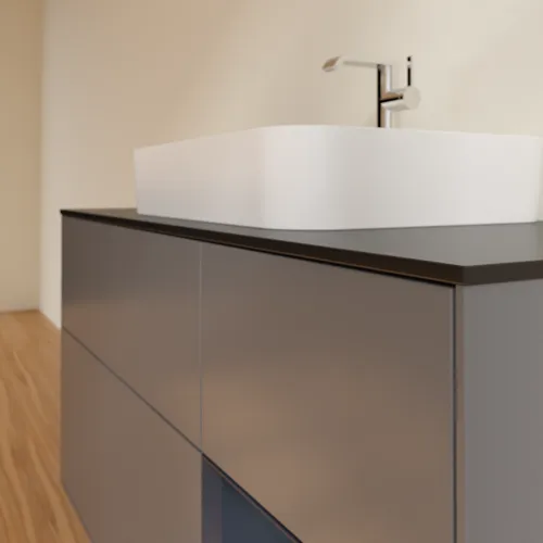 VILLEROY BOCH Finion Waschbeckenunterschrank, mit Beleuchtung, 3 Auszüge, 1200 x 603 x 501 mm, Anthracite Matt Lacquer / Midnight Blue Matt Lacquer / Glass Black Matt #F422HGGK, Bild 6