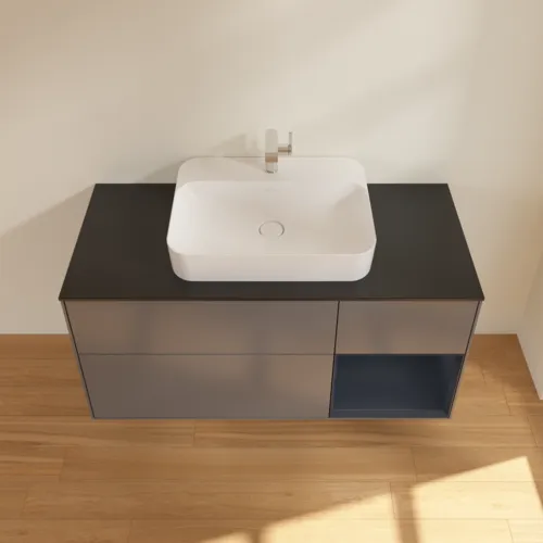 VILLEROY BOCH Finion Waschbeckenunterschrank, mit Beleuchtung, 3 Auszüge, 1200 x 603 x 501 mm, Anthracite Matt Lacquer / Midnight Blue Matt Lacquer / Glass Black Matt #F422HGGK, Bild 4