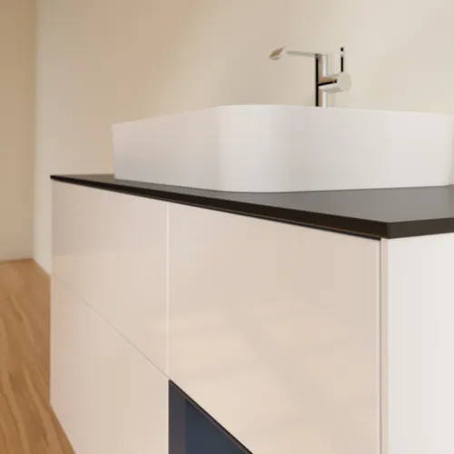 VILLEROY BOCH Finion Waschbeckenunterschrank, mit Beleuchtung, 3 Auszüge, 1200 x 603 x 501 mm, Glossy White Lacquer / Midnight Blue Matt Lacquer / Glass Black Matt #F422HGGF, Bild 6