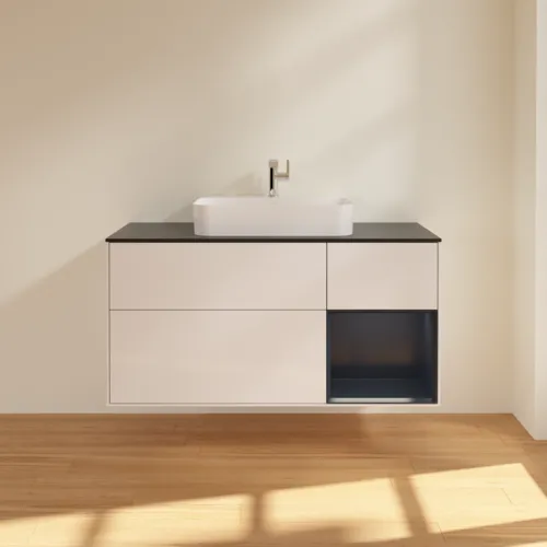 VILLEROY BOCH Finion Waschbeckenunterschrank, mit Beleuchtung, 3 Auszüge, 1200 x 603 x 501 mm, Glossy White Lacquer / Midnight Blue Matt Lacquer / Glass Black Matt #F422HGGF, Bild 3