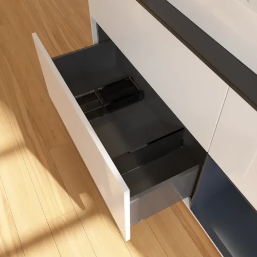 VILLEROY BOCH Finion Waschbeckenunterschrank, mit Beleuchtung, 3 Auszüge, 1200 x 603 x 501 mm, Glossy White Lacquer / Midnight Blue Matt Lacquer / Glass Black Matt #F422HGGF, Bild 7