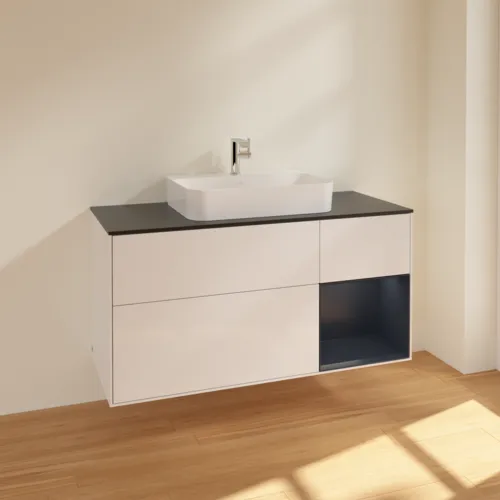 VILLEROY BOCH Finion Waschbeckenunterschrank, mit Beleuchtung, 3 Auszüge, 1200 x 603 x 501 mm, Glossy White Lacquer / Midnight Blue Matt Lacquer / Glass Black Matt #F422HGGF, Bild 2