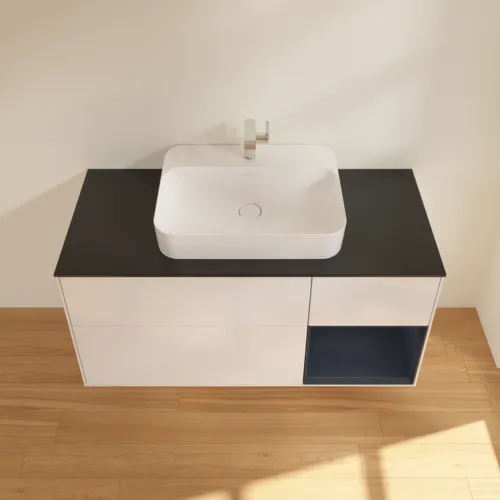 VILLEROY BOCH Finion Waschbeckenunterschrank, mit Beleuchtung, 3 Auszüge, 1200 x 603 x 501 mm, Glossy White Lacquer / Midnight Blue Matt Lacquer / Glass Black Matt #F422HGGF, Bild 4