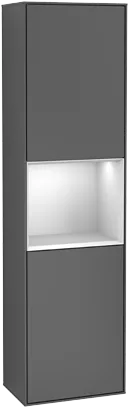 Bild von VILLEROY BOCH Finion Hochschrank, mit Beleuchtung, 2 Türen, 418 x 1516 x 270 mm, Silk Grey Matt Lacquer / Black Matt Lacquer #F460PDHJ