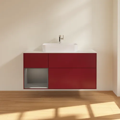 VILLEROY BOCH Finion Waschbeckenunterschrank, mit Beleuchtung, 3 Auszüge, 1200 x 603 x 501 mm, Peony Matt Lacquer / Anthracite Matt Lacquer / Glass White Matt #F411GKHB, Bild 3