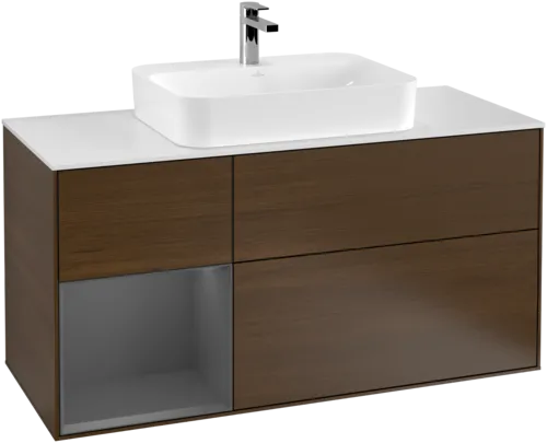 VILLEROY BOCH Finion Vanity unit, with lighting, 3 pull-out compartments, 1200 x 603 x 501 mm, Walnut Veneer / Anthracite Matt Lacquer / Glass White Matt #F411GKGN resmi