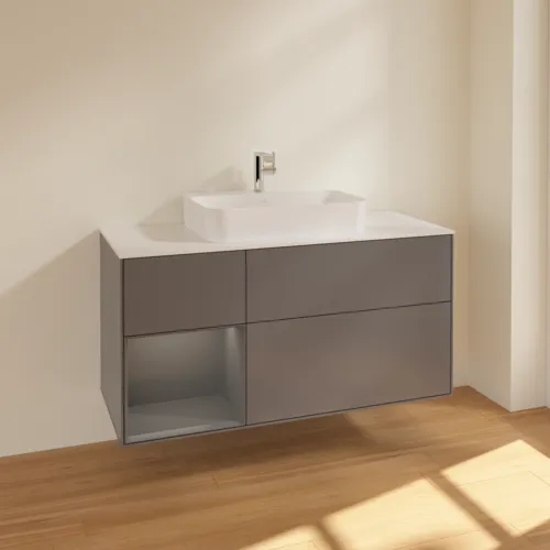 Bild von VILLEROY BOCH Finion Waschbeckenunterschrank, mit Beleuchtung, 3 Auszüge, 1200 x 603 x 501 mm, Anthracite Matt Lacquer / Anthracite Matt Lacquer / Glass White Matt #F411GKGK