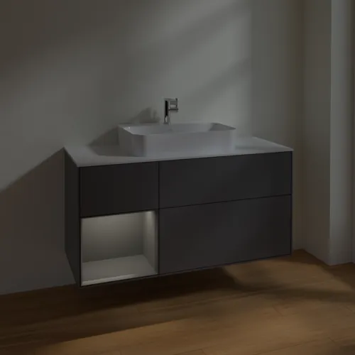 Bild von VILLEROY BOCH Finion Waschbeckenunterschrank, mit Beleuchtung, 3 Auszüge, 1200 x 603 x 501 mm, Anthracite Matt Lacquer / Anthracite Matt Lacquer / Glass White Matt #F411GKGK