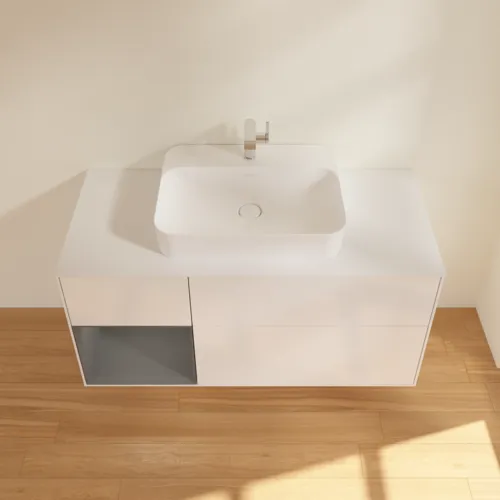 VILLEROY BOCH Finion Waschbeckenunterschrank, mit Beleuchtung, 3 Auszüge, 1200 x 603 x 501 mm, Glossy White Lacquer / Anthracite Matt Lacquer / Glass White Matt #F411GKGF, Bild 4