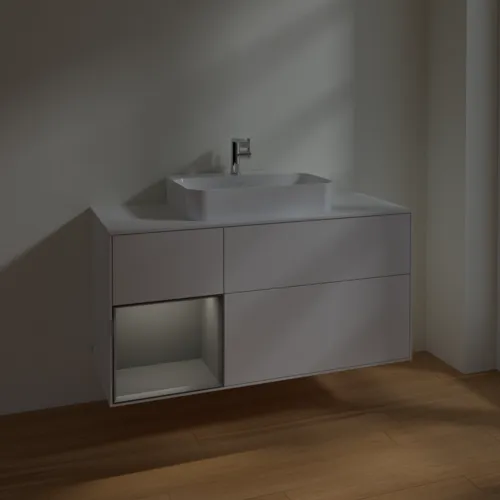 VILLEROY BOCH Finion Waschbeckenunterschrank, mit Beleuchtung, 3 Auszüge, 1200 x 603 x 501 mm, Glossy White Lacquer / Anthracite Matt Lacquer / Glass White Matt #F411GKGF, Bild 5