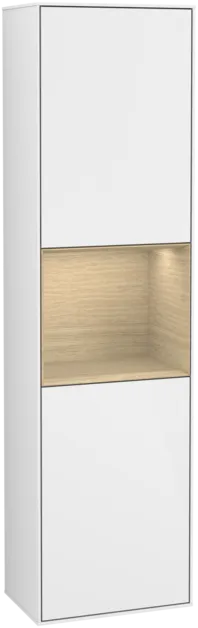 Bild von VILLEROY BOCH Finion Hochschrank, mit Beleuchtung, 2 Türen, 418 x 1516 x 270 mm, Glossy White Lacquer / Oak Veneer #F470PCGF