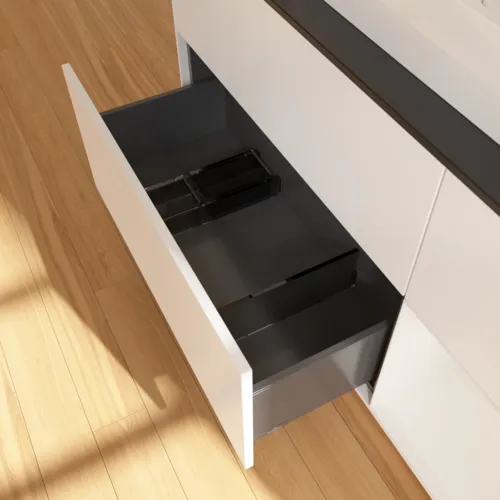 VILLEROY BOCH Finion Waschbeckenunterschrank, mit Beleuchtung, 3 Auszüge, 1200 x 603 x 501 mm, White Matt Lacquer / Glossy White Lacquer / Glass Black Matt #F422GFMT, Bild 7