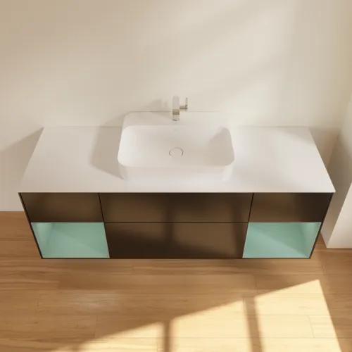 VILLEROY BOCH Finion Waschbeckenunterschrank, mit Beleuchtung, 4 Auszüge, 1600 x 603 x 501 mm, Black Matt Lacquer / Olive Matt Lacquer / Glass White Matt #F451GMPD, Bild 4