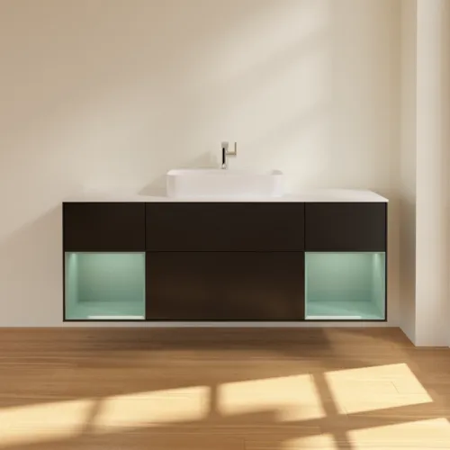 VILLEROY BOCH Finion Waschbeckenunterschrank, mit Beleuchtung, 4 Auszüge, 1600 x 603 x 501 mm, Black Matt Lacquer / Olive Matt Lacquer / Glass White Matt #F451GMPD, Bild 3