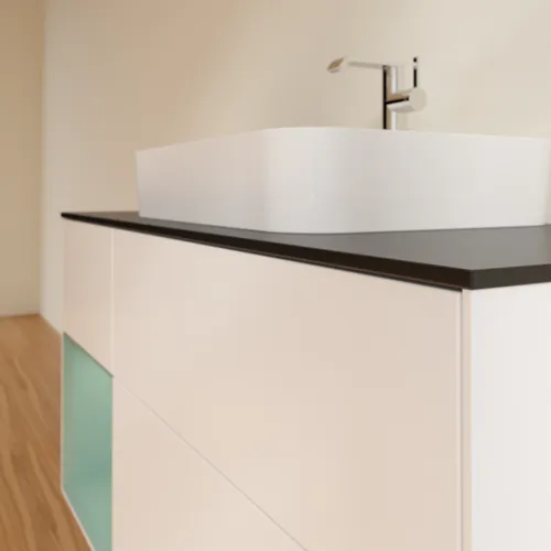 Bild von VILLEROY BOCH Finion Waschbeckenunterschrank, mit Beleuchtung, 3 Auszüge, 1200 x 603 x 501 mm, White Matt Lacquer / Olive Matt Lacquer / Glass Black Matt #F412GMMT