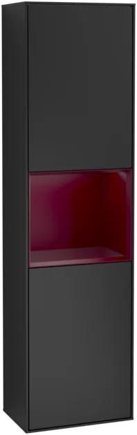 Picture of VILLEROY BOCH Finion Tall cabinet, with lighting, 2 doors, 418 x 1516 x 270 mm, Black Matt Lacquer / Peony Matt Lacquer #F460HBPD