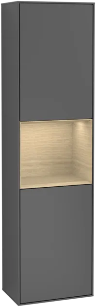 Obrázek VILLEROY BOCH Vysoká skříňka Finion, s osvětlením, 2 dveře, 418 x 1516 x 270 mm, antracitový matný lak / dubová dýha #F470PCGK