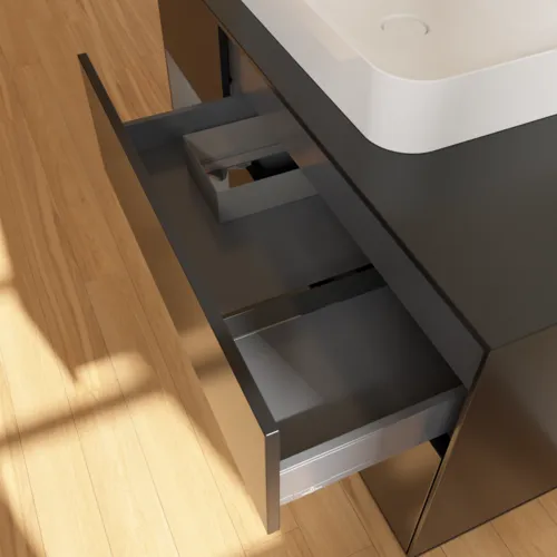 Bild von VILLEROY BOCH Finion Waschbeckenunterschrank, mit Beleuchtung, 3 Auszüge, 1200 x 603 x 501 mm, Black Matt Lacquer / Anthracite Matt Lacquer / Glass Black Matt #F412GKPD