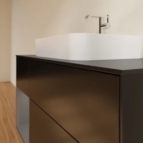 Bild von VILLEROY BOCH Finion Waschbeckenunterschrank, mit Beleuchtung, 3 Auszüge, 1200 x 603 x 501 mm, Black Matt Lacquer / Anthracite Matt Lacquer / Glass Black Matt #F412GKPD