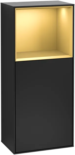 Bild von VILLEROY BOCH Finion Seitenschrank, mit Beleuchtung, 1 Tür, 418 x 936 x 270 mm, Black Matt Lacquer / Gold Matt Lacquer #F500HFPD