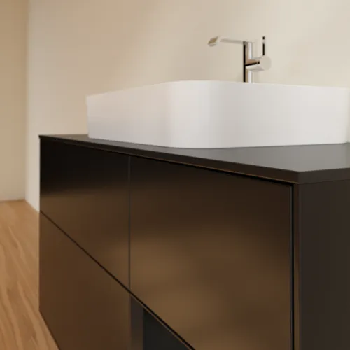 Bild von VILLEROY BOCH Finion Waschbeckenunterschrank, mit Beleuchtung, 3 Auszüge, 1200 x 603 x 501 mm, Black Matt Lacquer / Black Matt Lacquer / Glass Black Matt #F422PDPD