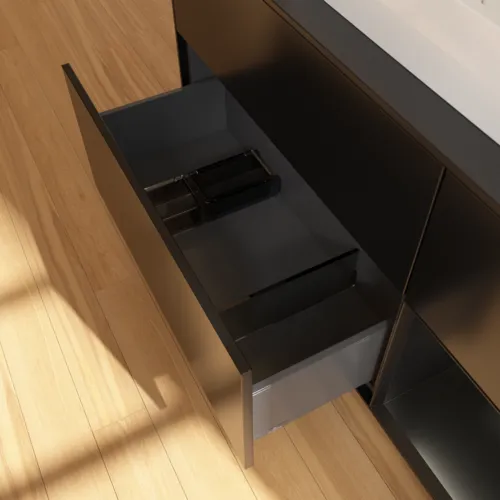 Bild von VILLEROY BOCH Finion Waschbeckenunterschrank, mit Beleuchtung, 3 Auszüge, 1200 x 603 x 501 mm, Black Matt Lacquer / Black Matt Lacquer / Glass Black Matt #F422PDPD