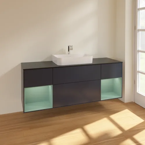 VILLEROY BOCH Finion Waschbeckenunterschrank, mit Beleuchtung, 4 Auszüge, 1600 x 603 x 501 mm, Midnight Blue Matt Lacquer / Olive Matt Lacquer / Glass Black Matt #F452GMHG, Bild 2