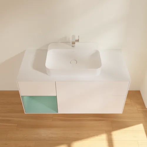 VILLEROY BOCH Finion Waschbeckenunterschrank, mit Beleuchtung, 3 Auszüge, 1200 x 603 x 501 mm, White Matt Lacquer / Olive Matt Lacquer / Glass White Matt #F411GMMT, Bild 4