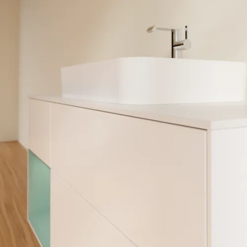 VILLEROY BOCH Finion Waschbeckenunterschrank, mit Beleuchtung, 3 Auszüge, 1200 x 603 x 501 mm, White Matt Lacquer / Olive Matt Lacquer / Glass White Matt #F411GMMT, Bild 6