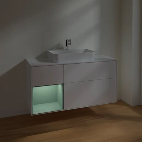 VILLEROY BOCH Finion Waschbeckenunterschrank, mit Beleuchtung, 3 Auszüge, 1200 x 603 x 501 mm, White Matt Lacquer / Olive Matt Lacquer / Glass White Matt #F411GMMT, Bild 5