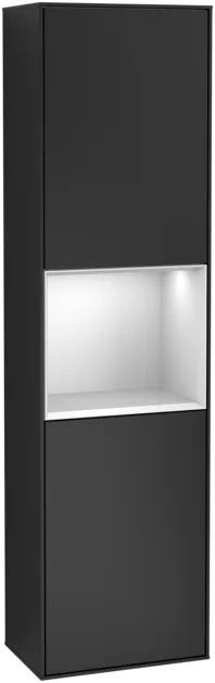 Bild von VILLEROY BOCH Finion Hochschrank, mit Beleuchtung, 2 Türen, 418 x 1516 x 270 mm, Black Matt Lacquer / White Matt Lacquer #F460MTPD