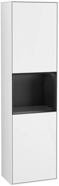 VILLEROY BOCH Finion Tall cabinet, with lighting, 2 doors, 418 x 1516 x 270 mm, Glossy White Lacquer / Black Matt Lacquer #F460PDGF resmi