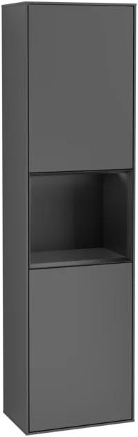 VILLEROY BOCH Finion Tall cabinet, with lighting, 2 doors, 418 x 1516 x 270 mm, Anthracite Matt Lacquer / Black Matt Lacquer #F460PDGK resmi