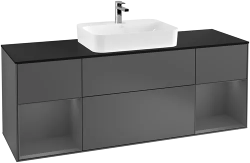 VILLEROY BOCH Finion Vanity unit, with lighting, 4 pull-out compartments, 1600 x 603 x 501 mm, Anthracite Matt Lacquer / Anthracite Matt Lacquer / Glass Black Matt #F452GKGK resmi
