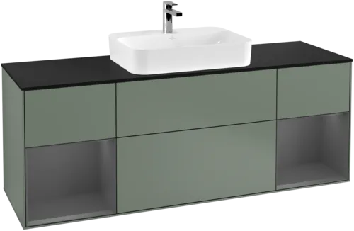 VILLEROY BOCH Finion Vanity unit, with lighting, 4 pull-out compartments, 1600 x 603 x 501 mm, Olive Matt Lacquer / Anthracite Matt Lacquer / Glass Black Matt #F452GKGM resmi