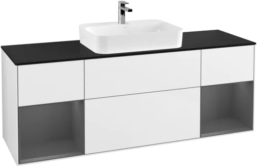 VILLEROY BOCH Finion Vanity unit, with lighting, 4 pull-out compartments, 1600 x 603 x 501 mm, Glossy White Lacquer / Anthracite Matt Lacquer / Glass Black Matt #F452GKGF resmi