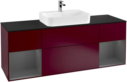VILLEROY BOCH Finion Vanity unit, with lighting, 4 pull-out compartments, 1600 x 603 x 501 mm, Peony Matt Lacquer / Anthracite Matt Lacquer / Glass Black Matt #F452GKHB resmi
