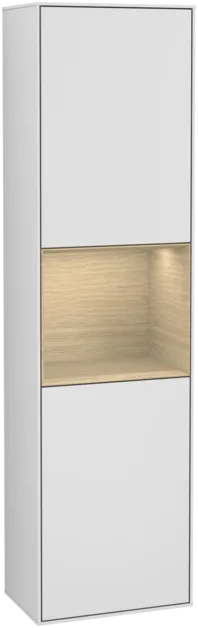 VILLEROY BOCH Finion Tall cabinet, with lighting, 2 doors, 418 x 1516 x 270 mm, White Matt Lacquer / Oak Veneer #F470PCMT resmi