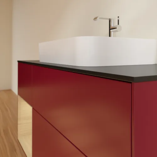 Bild von VILLEROY BOCH Finion Waschbeckenunterschrank, mit Beleuchtung, 3 Auszüge, 1200 x 603 x 501 mm, Peony Matt Lacquer / Oak Veneer / Glass Black Matt #F412PCHB