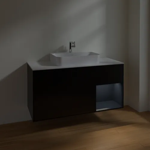 VILLEROY BOCH Finion Waschbeckenunterschrank, mit Beleuchtung, 3 Auszüge, 1200 x 603 x 501 mm, Black Matt Lacquer / Midnight Blue Matt Lacquer / Glass White Matt #F421HGPD, Bild 5