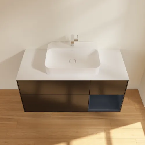 VILLEROY BOCH Finion Waschbeckenunterschrank, mit Beleuchtung, 3 Auszüge, 1200 x 603 x 501 mm, Black Matt Lacquer / Midnight Blue Matt Lacquer / Glass White Matt #F421HGPD, Bild 4