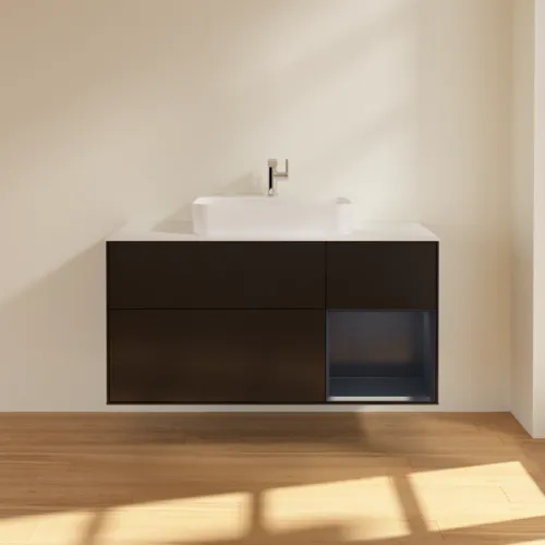 VILLEROY BOCH Finion Waschbeckenunterschrank, mit Beleuchtung, 3 Auszüge, 1200 x 603 x 501 mm, Black Matt Lacquer / Midnight Blue Matt Lacquer / Glass White Matt #F421HGPD, Bild 3