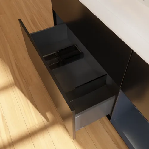VILLEROY BOCH Finion Waschbeckenunterschrank, mit Beleuchtung, 3 Auszüge, 1200 x 603 x 501 mm, Black Matt Lacquer / Midnight Blue Matt Lacquer / Glass White Matt #F421HGPD, Bild 7