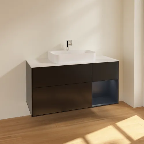 VILLEROY BOCH Finion Waschbeckenunterschrank, mit Beleuchtung, 3 Auszüge, 1200 x 603 x 501 mm, Black Matt Lacquer / Midnight Blue Matt Lacquer / Glass White Matt #F421HGPD, Bild 2