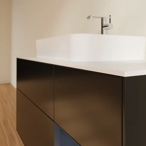 VILLEROY BOCH Finion Waschbeckenunterschrank, mit Beleuchtung, 3 Auszüge, 1200 x 603 x 501 mm, Black Matt Lacquer / Midnight Blue Matt Lacquer / Glass White Matt #F421HGPD, Bild 6